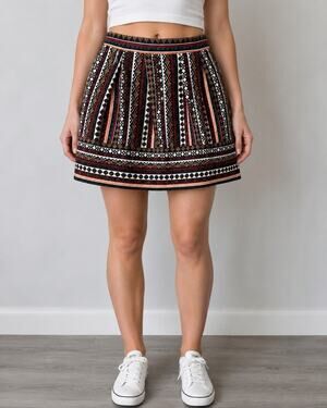 Xhilaration Quilted Tribal Aztec Mini Skirt Large Boho Southwestern Pull On NWT